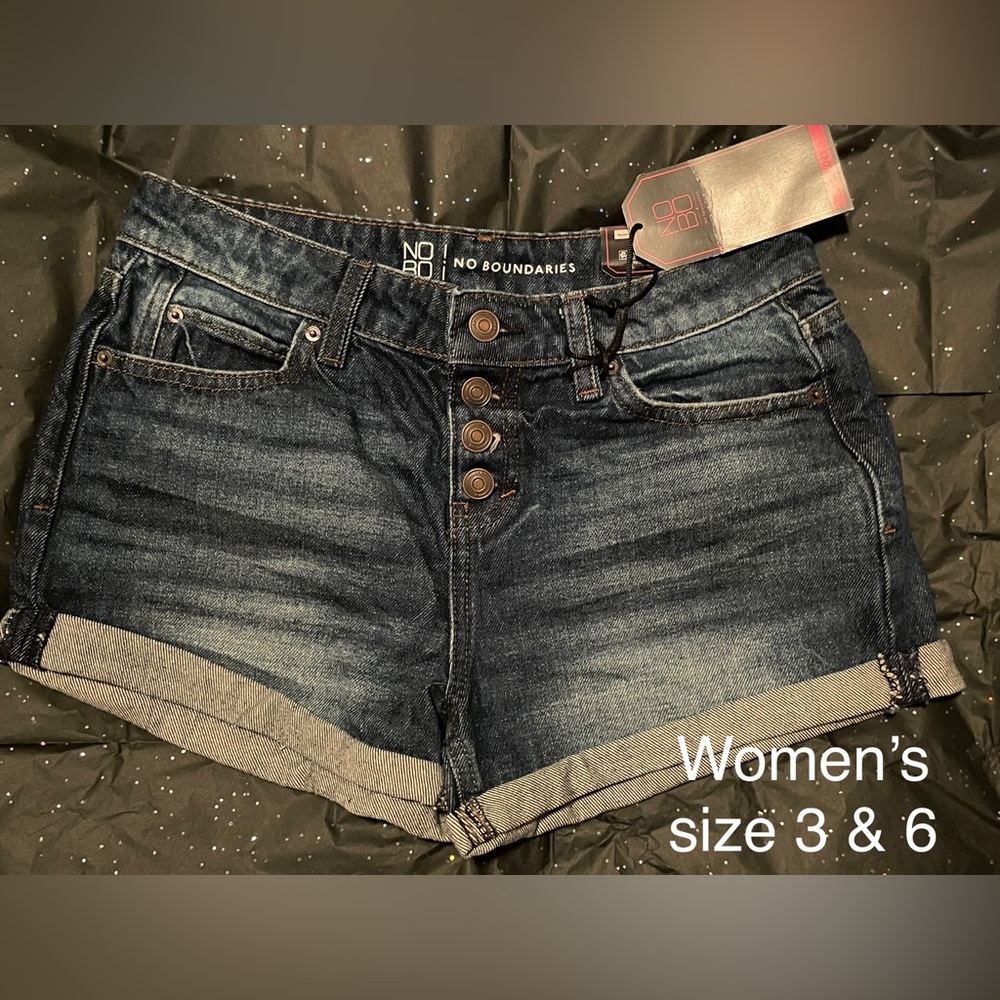 Cuffed Dark Denim Shorts